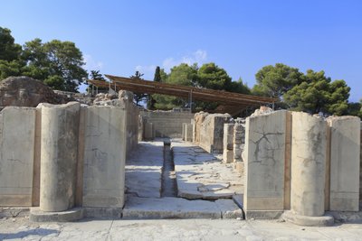 Minoan archaeological site of Phaistos. Gateway of the north wing opening off the central court. The north wing is the most important wing of the palace because it is believed to have housed the 
