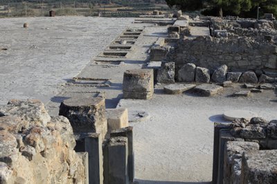 Minoan archaeological site of Phaistos. General view of the west wing shrines along the central court from the north wing. There were two types of shrine: 