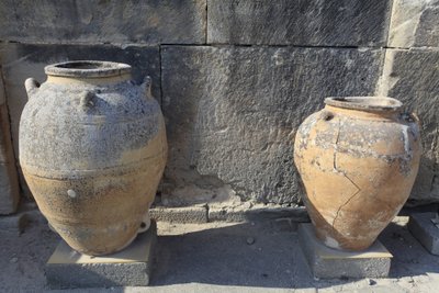 Minoan archeological site of Phaistos. Large pithoi by Minoan