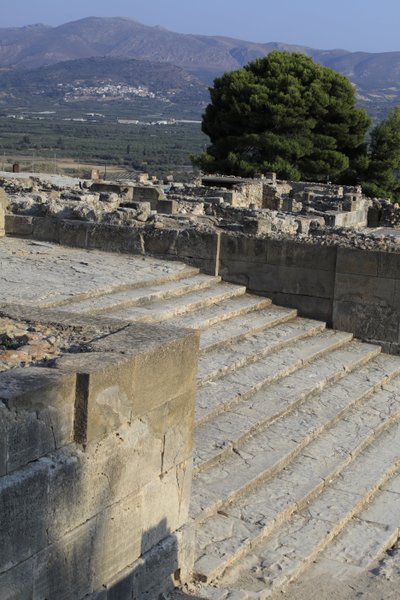 Minoan archaeological site of Phaistos. Staircase starting in the west court and leading to The Propylaea, the principal and the most impressive entrance to the new palace (1700-1450 BC). Phaistos, Crete. by Minoan