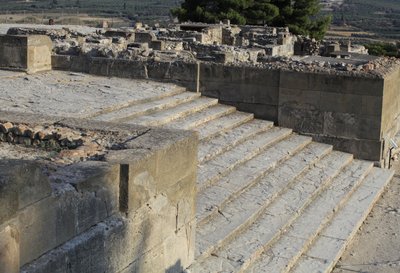 Minoan archaeological site of Phaistos. Staircase starting in the west court and leading to The Propylaea, the principal and the most impressive entrance to the new palace (1700-1450 BC). Phaistos, Crete. by Minoan
