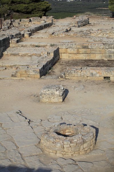 Minoan archaeological site of Phaistos. View over the North East Complex. Complex of four rooms directly adjoining the old palace. These rooms were used to store valuable ritual vessels. The famous 