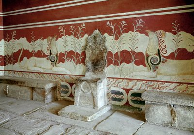 Minoan civilization: view of the throne room of the palace of King Minos at Knossos by Minoan