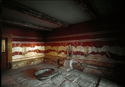 Minoan Civilization: View of the Throne Room of the Palace of King Minos in Knossos by Minoan