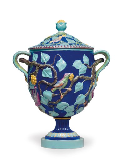English Majolica Two-Handled Vase and Cover, Mid-19th Century by Mintons Ltd (attr. to)