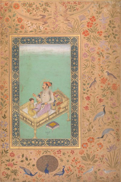 The Emperor Shah Jahan with his Son Dara Shikoh, Folio from the Shah Jahan Album, verso by Mir 