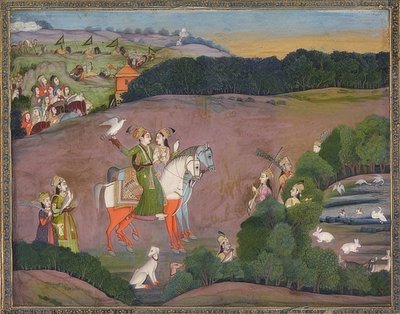 Baz Bahadur and Rupmati on the Falcon Hunt. c1735 by Mir Kalan Khan