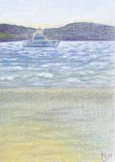 Peaceful Beach Boat by Mirjam Schrei