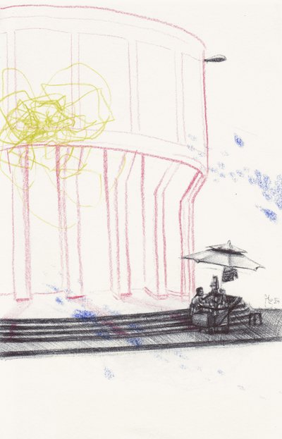 Urban Cafe Drawing by Mirjam Schrei