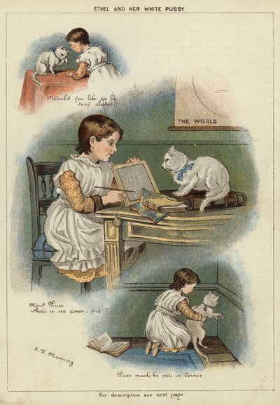 Ethel and her white cat by Miss Eliza F. Manning