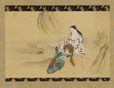 Landscape: A Yujo Sitting on a Bench, 18th century by Miyagawa Chōshun