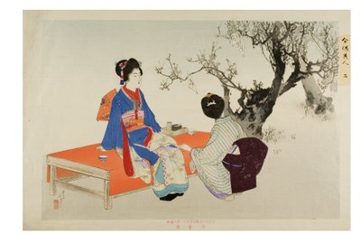 Looking at Plum Blossoms from the Series Modern Beauties by Mizuno Toshikata