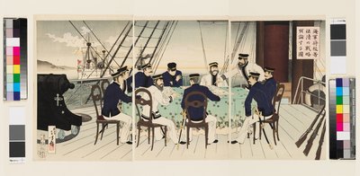 Naval officers discussing battle strategy to be used against China by Mizuno Toshikata