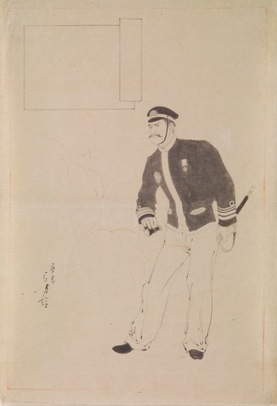 Preparatory Drawing for a Woodblock Print Depicting a Japanese Naval Officer during the Sino-Japanese War by Mizuno Toshikata