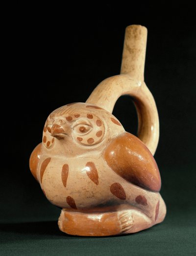 Precolombian art, Mochica culture: terracotta vase in the shape of an owl by Moche Moche