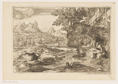 Landscape with Saint Jerome and Two Fighting Lions by Moise Jean Baptiste Fouard