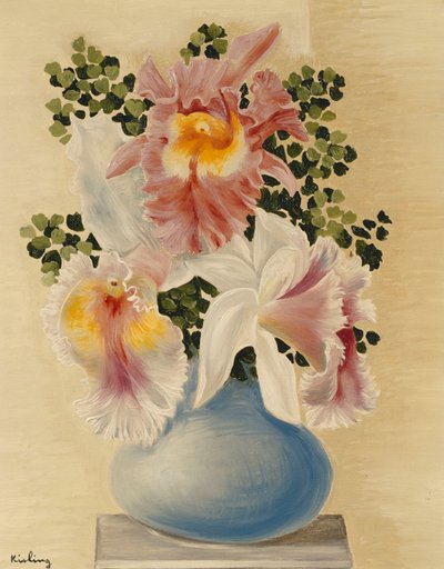 Blue Vase with Orchids by Moise Kisling
