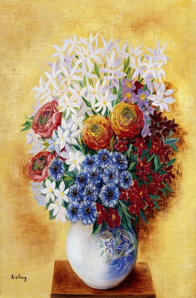 Bouquet of Flowers Against a Yellow Background by Moise Kisling