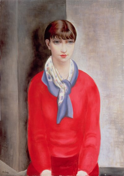 Kiki de Montparnasse in a Red Jumper and a Blue Scarf by Moise Kisling