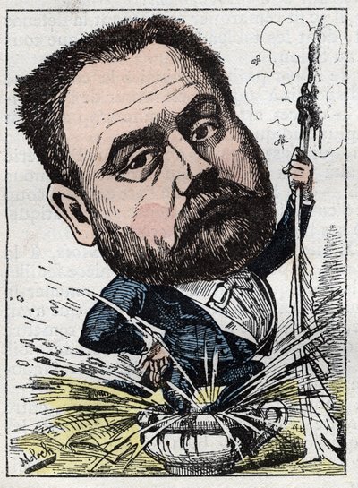 Portrait of Emile Zola, French writer - caricature by B. Moloch in 
