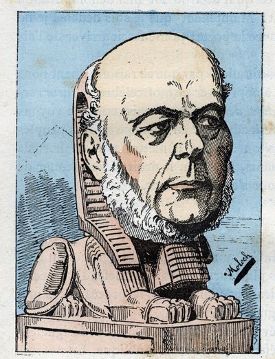 Portrait of Jules Grevy (1807-1891) president of the French Republic in “Le Trombinoscope” by Touchatout, caricature by B. Moloch of 1882. Private collection by Moloch