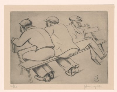 Three Men on a Bench by Mommie Schwarz (signed by artist)