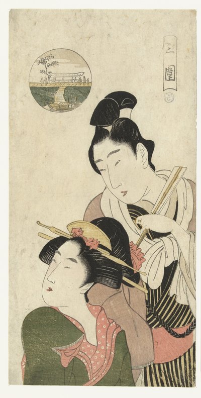 Man and Woman Thinking About Visiting Mimeguri by Momokawa Chôki (attributed to)