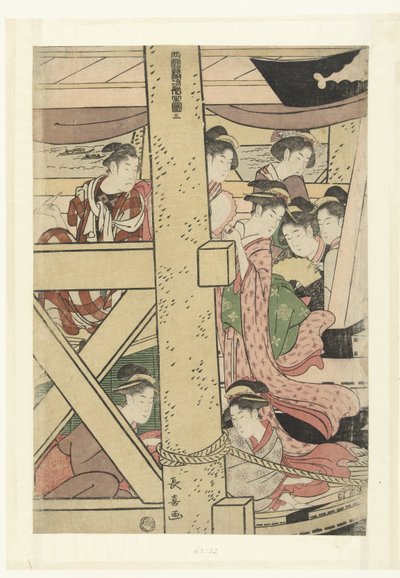 Enjoying the Evening Cool on a Boat at Ryogoku by Momokawa Chôki