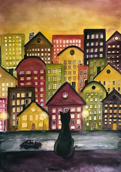 Night City Cat by Monica Lindblom