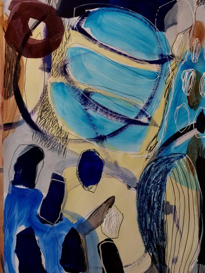 Blue Organic Abstract Flow by Monika Riethmueller