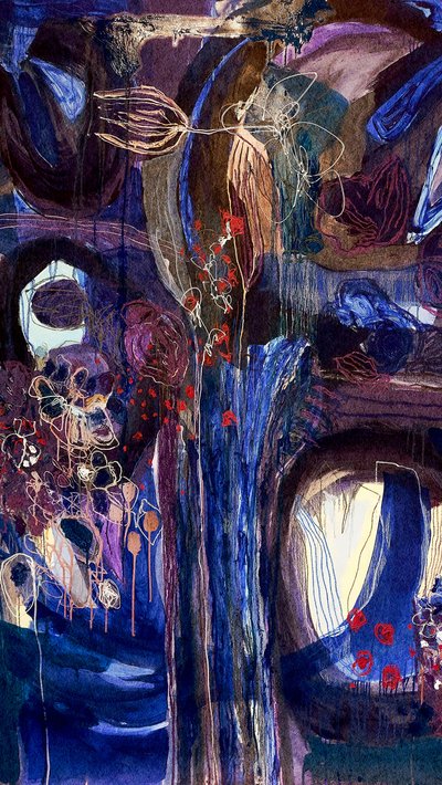 Midnight Bloom Abstract by Monika Riethmueller