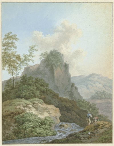 Landscape with Two Boys by a Stream by Monogrammist FWH (possibly)