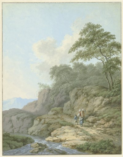 Landscape with Woman and Boy on the Road by Monogrammist FWH (possibly)