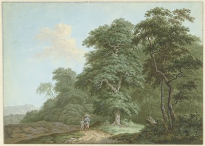 Landscape with Woman and Boy on a Country Road by Monogrammist FWH (possibly)