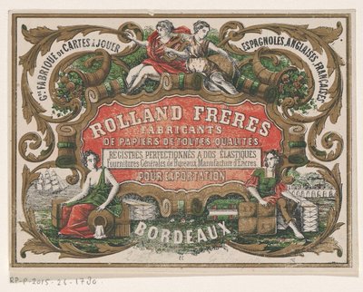 Business card of Rolland Frères, paper manufacturer in Bordeaux by Monogrammist PC (lithograaf)