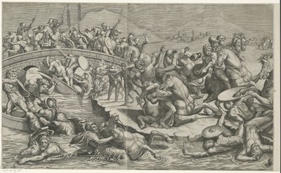 Battle of the Milvian Bridge (left parts) by Monogrammist SK (prentmaker)