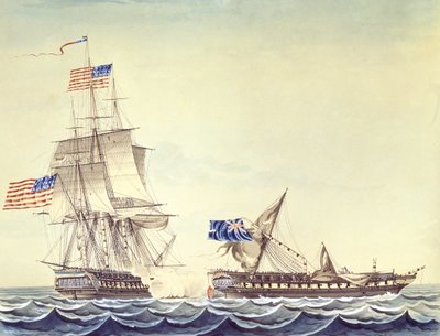 Naval engagement between the U.S Frigate Constitution and H.M Frigate Java by Montardier Montardier