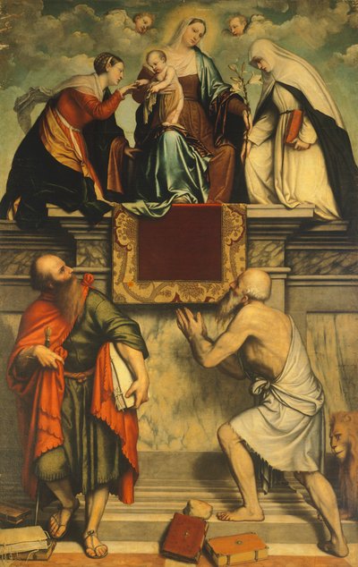 Enthroned Madonna with Child, St Catherine, St Paul and St Jerome by Moretto da Brescia