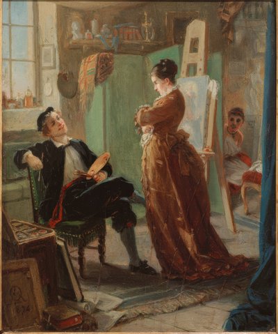 A Painter in the Studio with Wife and Model by Moritz Daniel Oppenheim