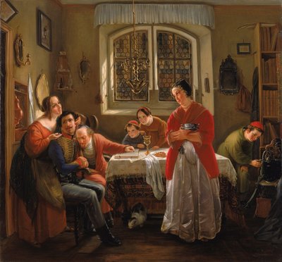 The Return of the Volunteer from the Wars of Liberation to His Family Still Living in Accordance by Moritz Daniel Oppenheim
