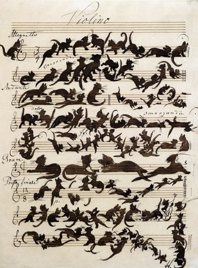 The Symphony of the Cat drawing by Moritz von Schwind of 1868. Staatliche kunsthalle karlsruhe. by Moritz Ludwig von Schwind