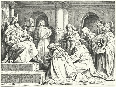 The envoys of Caliph Harun al-Rashid bringing gifts to the Emperor Charlemagne, 802 by Moritz Ludwig von Schwind