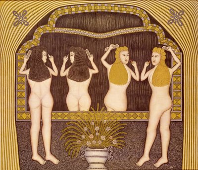 Two Women in Front of a Mirror by Morris Hirshfield