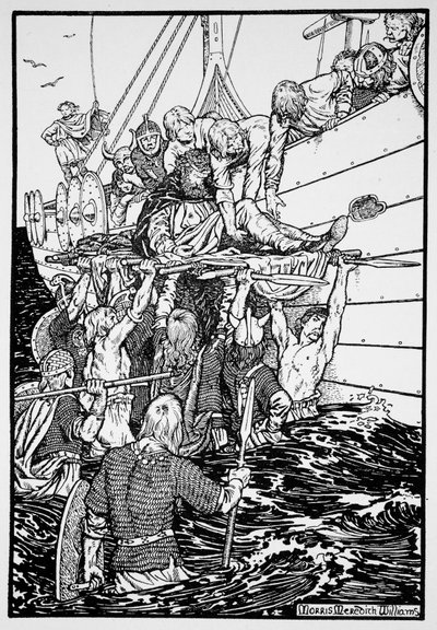 The dying King Haakon carried to his ship, 961 1913 by Morris Meredith Williams