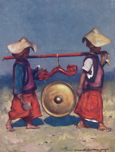 Shan Retainers Carrying Brass Gong, 1903 by Mortimer L Menpes
