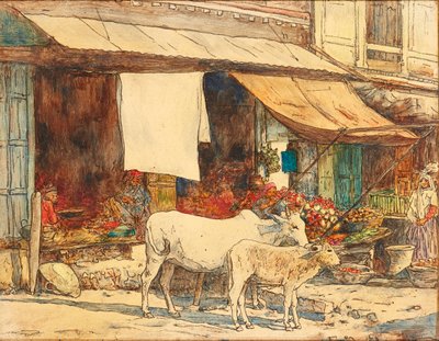 Cattle Outside an Indian Fruit Stall by Mortimer Ludington Menpes