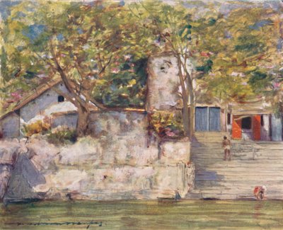 On the River Steps at Agra by Mortimer Ludington Menpes