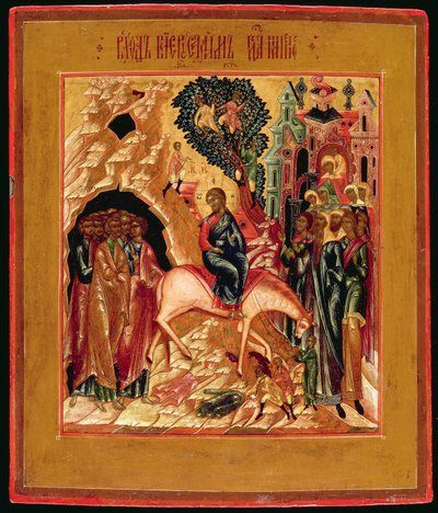 Russian icon of the Entry into Jerusalem by Moscow School