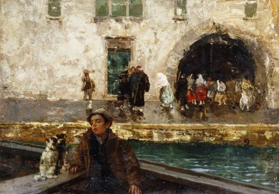 A Boy in a Boat in a Canal by Mose Bianchi