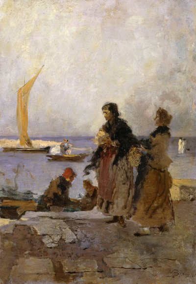 On the Quay at Chioggia by Mose Bianchi
